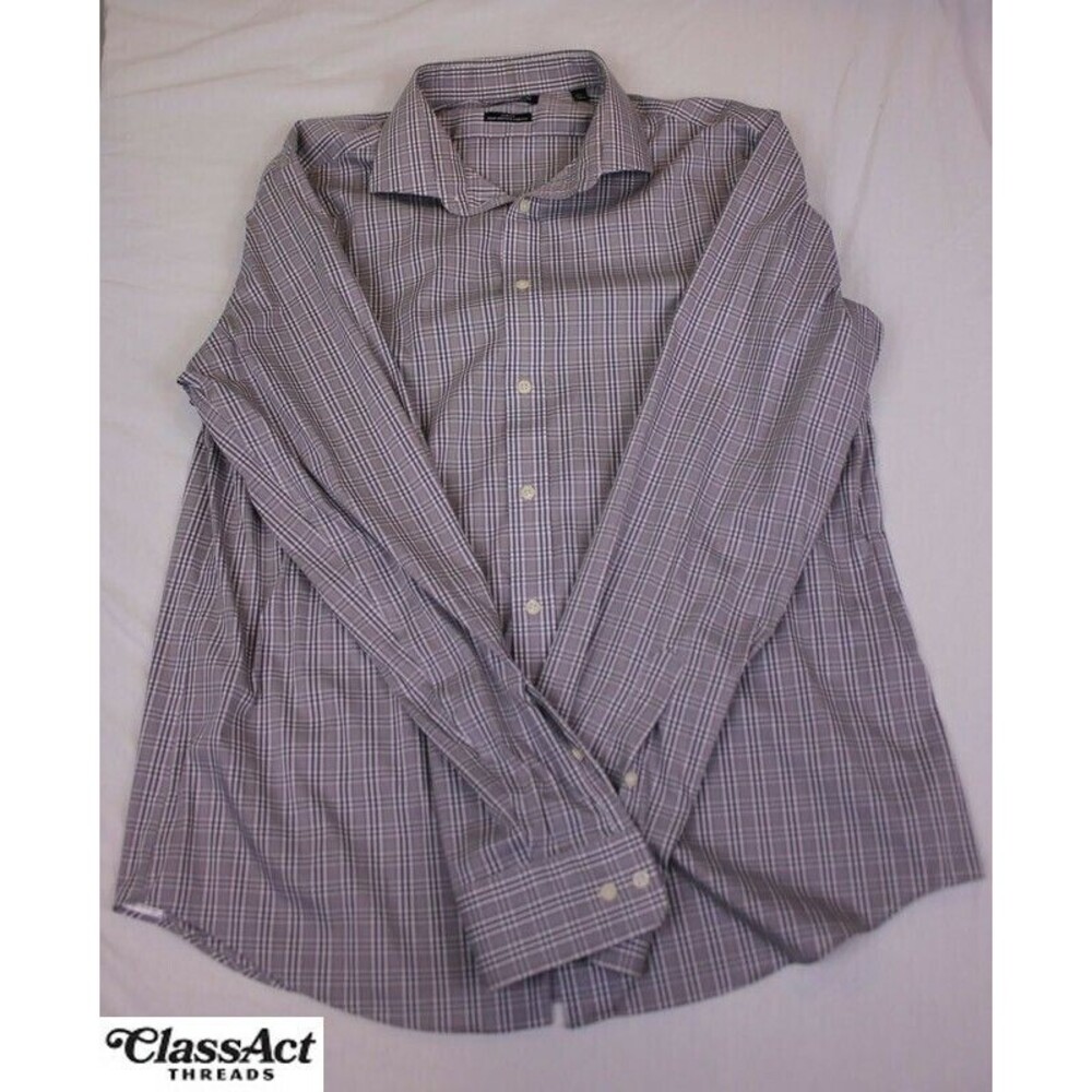 Lauren Ralph Lauren Gray Plaid Slim Fit Performance Stretch 17.5 XL Black Label